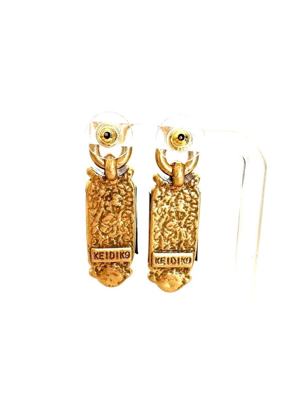 Neiman Marcus Art Deco Black and Gold Earrings NWT - Picture 4 of 6